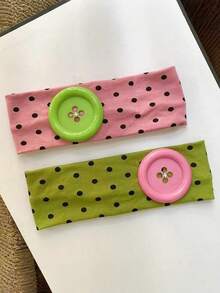 1/2件裝可愛波點裝飾鈕扣髮箍，防滑彈性髮帶，Y2K風格女性日常髮飾，適用日常、化妝、街頭風 - 彩色 - 查看 2