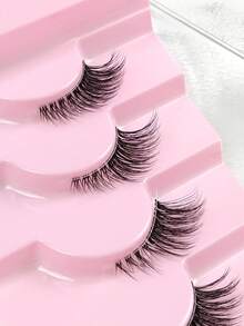 7 Pairs Cat Eye Fluffy Half Eye False Eyelashes Beginner Friendly Natural Look Transparent Band Half-Eye Lashes False Eyelashes Makeup Tool - 黑色 - 查看 2