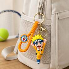Miniso Naruto Uzumaki Running Pose Character Keychain With Orange Braided Loop Strap And Gold Clip For Backpack Handbag Keys, Birthday Christmas Gift - Orange - View 2