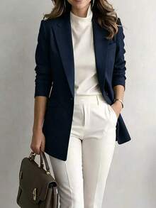 1pc Women's Elegant Old Money Style Solid Color Minimalist Blazer, Suitable For Daily Outings, Business, Workplace, Street, Office Wear - Royal Blue - View 4
