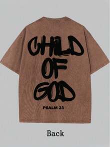 'Son Of God' Print T-Shirts For Men And Women, 100% Washed Cotton, Cotton T-Shirt, Gift Idea, Y2K Clothing, Funny Print T-Shirt For Unisex, Streetwear - 咖啡棕 - 查看 1