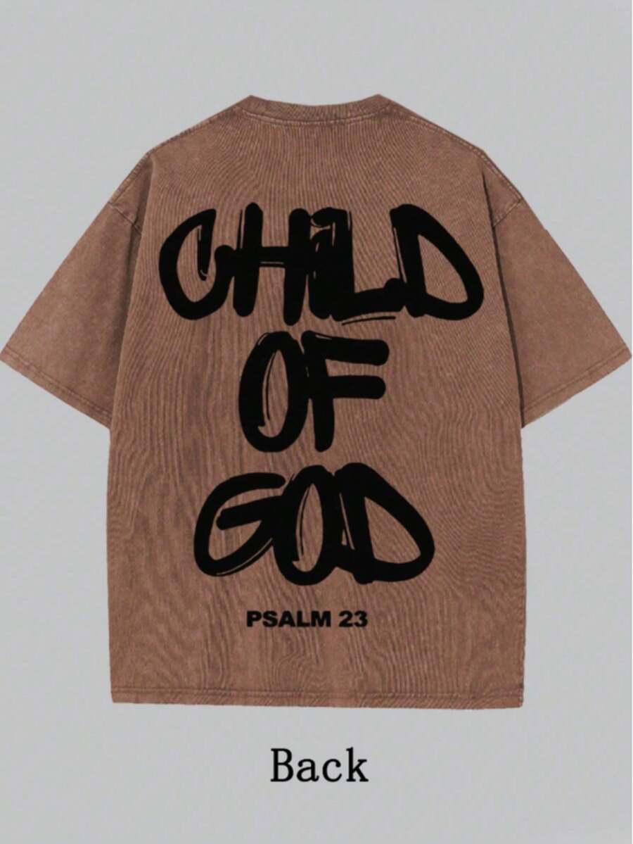 'Son Of God' Print T-Shirts For Men And Women, 100% Washed Cotton, Cotton T-Shirt, Gift Idea, Y2K Clothing, Funny Print T-Shirt For Unisex, Streetwear - 咖啡棕 - 查看 1