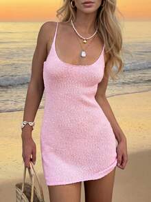2026 New Sexy Backless Sequin Sleeveless Fitted Beach Vacation Mini Dress For Women Summer - Baby Pink - View 3