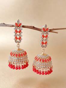 優雅水鑽流蘇吊墜 Jhumka 耳環，女性日常配戴、度假、婚禮與派對耳飾，女性禮物 - 樹葉鈴鐺耳環 - 查看 8