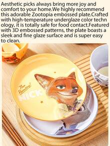 Ensemble de vaisselle en céramique officiel co-marqué Disney Zootopia, assiettes à dîner et bols à riz en relief 3D, design mignon Judy Hopps & Nick Wilde, artisanat sous-glaçure haute température, assiettes de service pour la maison, vaisselle de couple exquise, cadeau parfait pour anniversaire et fêtes - Lin jaune - Voir 4