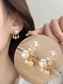 1 Pair Fashionable New Faux Pearl Zirconia Pendant Earrings For Women, Clip-On Ear Cuffs Without Piercing, Elegant Elegant Ear Jewelry Suitable For Daily Wear And Holiday Gift - Ear Clip - View 10