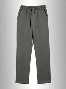 Men's Linen Blend Sports Pants, Elastic Waist Drawstring Straight Leg Long Pants, Breathable Lightweight Running Fitness Training Pants - Dark Grey - View 2