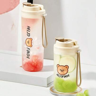 1 pieza Botella de agua de plástico reutilizable de 350/550ML con cuerda de elevación, taza de beber portátil a prueba de fugas con patrón de dibujos animados lindos, taza de agua para viajes y deportes, vaso, adecuada para uso de estudiantes y adultos en la escuela, oficina, camping al aire libre, picnic