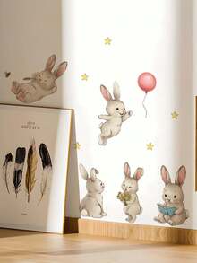 1pc Watercolor Rabbit Wall Sticker, Waterproof Self-Adhesive Removable, Cute Ins Style Children's Room Decor Sticker, Bedroom Renovation Dedicated. Cute Rabbit Brings Healing Feeling, Can Inject Childhood Fun Into Children's Room, Inspire Children's Imagination, Also A Popular Item For Birthday Party Decoration. - Wall Stickers - View 12