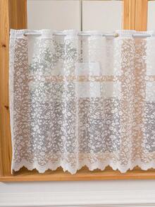 1pc Fresh Pastoral Style Small Flower Lace Cafe Curtain, Suitable For Kitchen Cabinet, Bay Window, Door Curtain Divider, Home Decor - White - View 5