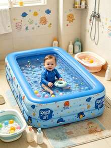 Children's Ocean Cartoon Rectangular Swimming Pool, Portable Indoor/Outdoor Baby Bath Tub, Suitable For Toddlers Summer Water Play, Foldable Water Play Accessory - Blue Dream Pool - View 8