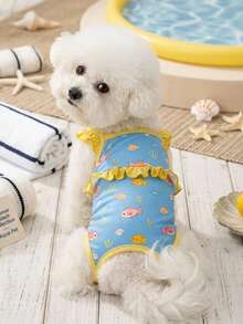 PETSIN Pet Swimwear For Beach Vacation, Blue & Yellow Colorblock Fish Print, Breathable Quick-Dry, Outfit For Small Dogs & Cats To Swim And Take Photos - Blue - View 3