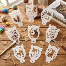 9pcs Cat Theme Face Painting Stencils, Kitten Silhouette, Moon, Stars, Fish Bone, Paw Print & Yarn Ball Patterns, Suitable For Face Painting, DIY Painting, Cutting, Painting Stencils - Cat-themed Face Painting - View 10