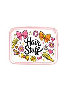 Bolsa de maquillaje de viaje con lazo, incluye peine para el cabello y bolsa de maquillaje transparente con estampado floral y cremallera, bolsa organizadora de maquillaje portátil linda y colorida, decorada con detalles de corazón y estrella, diseñada para entusiastas de la belleza para viajes y almacenamiento diario de artículos de tocador y accesorios para el cabello, adecuada para viajes, picnic, fiesta, cita, playa, verano, regreso a la escuela, dormitorio, Día del Maestro, regalo del Día de la Madre - Multicolor - Ver 13