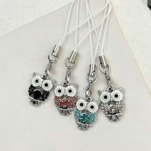 4 piezas Cadena de teléfono con colgante de búho de strass colorido, amuleto de teléfono, accesorio de teléfono lindo, decoración colgante de bolsa de teléfono suave y adorable - Multicolor - Ver 5