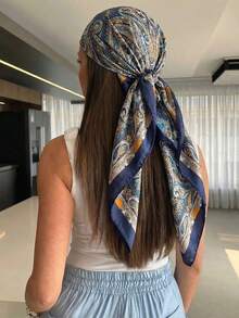 1 chiếc khăn choàng cổ nữ cỡ lớn in hoa, 90cm, chất liệu satin mềm mại, kiểu dáng vuông, thích hợp làm khăn trùm đầu hoặc khăn quàng cổ. - Xanh đậm - Xem 8