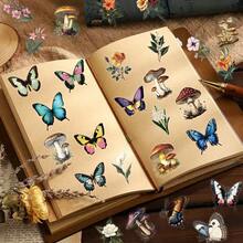 50 Vintage Mushroom, Plant, Butterfly, Exquisite And Interesting Stickers For Decorating Laptops, Phone Cases, Cartoon And Creative Stickers - Multicolor - View 5