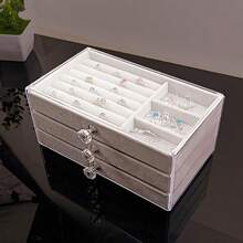 1pc 3-Layer Transparent Velvet Jewelry Storage Box, Jewelry Storage Tray Organizer Box, Multi-Functional Earring Necklace Bracelet Pendant Storage Box, Suitable For Ear Studs, Rings, Earrings, Necklaces And Other Accessories Storage, Can Be Used As Valentine's Day Gift, Birthday Gift - Multicolor - View 5