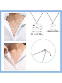 suteyi Ensemble de colliers Mère & Fille Éléphant, pendentif éléphant mère & bébé en acier inoxydable creux, convient comme cadeau de rentrée scolaire ou d'anniversaire - Argent - Voir 4
