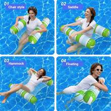 Gradient Stripe 2-Tube Inflatable Water Hammock Float, Portable Pool Floating Lounge Chair For Beach Swimming Pool - Green - View 2