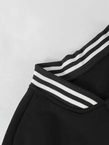 1pc Tween Boys Outdoor Sports Street Casual Daily Commute Minimalist College Style Creative Number & Letter Print Loose Baseball Jacket - Black - View 5