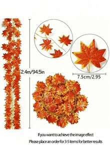 30入楓葉藤蔓裝飾 - 人造楓葉花環，3D秋葉花環。非常適合秋季收穫裝飾、感恩節裝飾、萬聖節、花園圍欄派對和樓梯扶手。多功能花環裝飾和桌面中心裝飾；適合婚禮裝飾、收穫節和懸掛植物藤蔓展示。 - 多色 - 查看 11