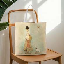 1pc Vintage Print Tote Bag For Women, Fixed Strap Dog Companion Shoulder Bag, Durable Unlined Shopping Bag, Fade-Resistant, Suitable For Shopping And Gift Giving,Room Decor,Travel Essential - Multicolor - View 3