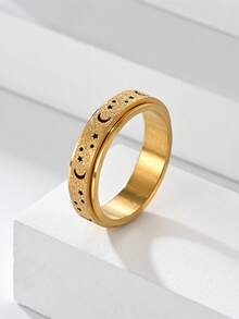 1pc Luxury High-End Star & Moon Stress Relief Ring - Rotatable, 6mm, Size 6-11, Comfortable To Wear, Fashionable And Beautiful - Star and Moon Ring - View 15