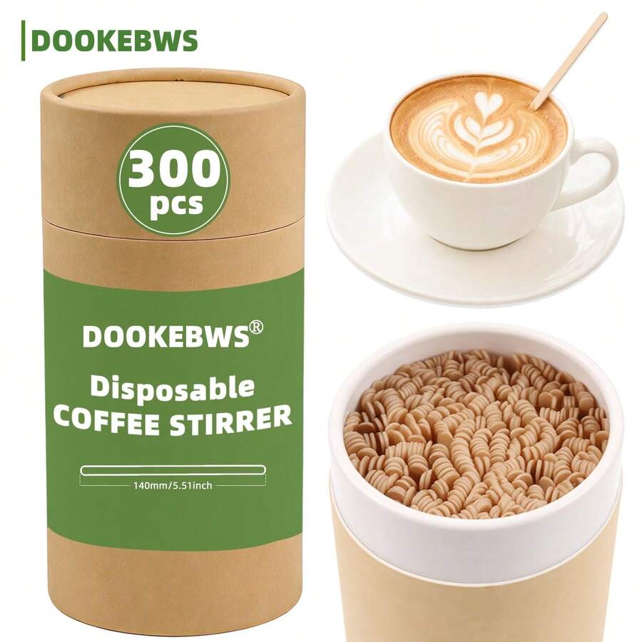 Kraft Paper Can Packaging - 300/600pcs Disposable Coffee Stir Sticks, Convenient To Use, Built-In Storage Function, Sturdy Paper Can, Coffee Accessories, Wooden Sticks, Suitable For Hot Drinks, Cold Drinks, Tea, Coffee, Beverages, Home, Office, Cafe, Coffee Station, Party Supplies Drink Stir Sticks - Multicolor - View 1