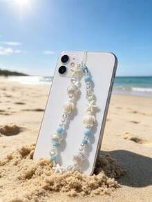 Cadena de teléfono con colgante de estilo de vida del océano de verano, con estrella de mar, tortuga marina, perla falsa, concha marina y flor de cuentas de arcilla suave, accesorio de viaje y vacaciones - Multicolor - Ver 26