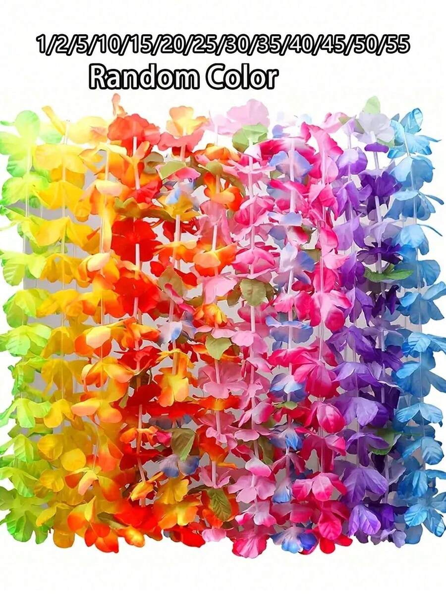 1/2/5/10/15/20/25/30/35/40/45/50/55pcs Hawaiian Lei Necklace Tropical Hawaiian Floral Theme Party Gift Headband Holiday Wedding Beach Birthday Decoration Party Supplies Lei Headband Holiday Wedding Beach Birthday Decoration (Random Color) - Multicolor - View 1