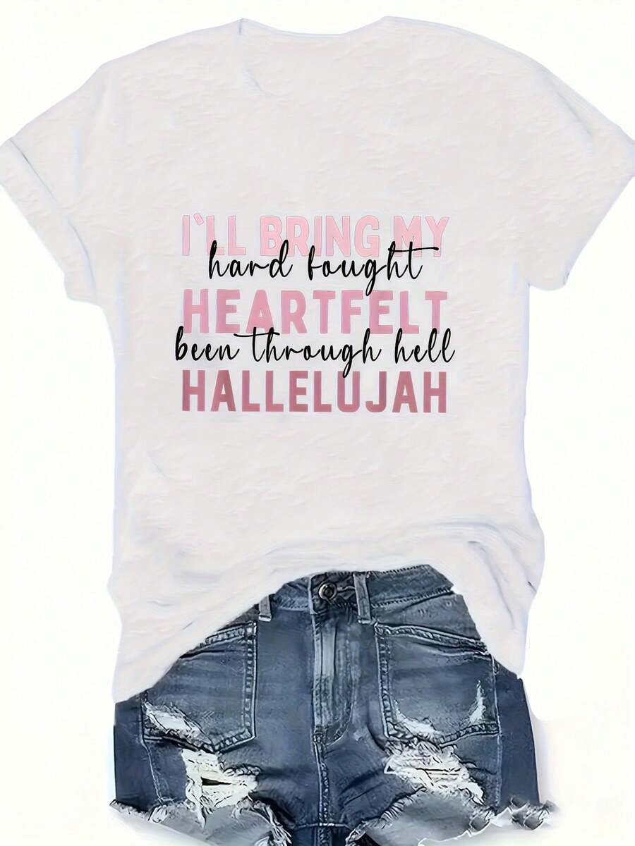1 Piece Of The Authentic Women's "Hallelujah Jesus" T-Shirt That I Obtained With Great Effort, 180g 100% Cotton. - 白色 - 查看 1