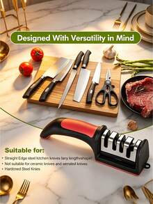 1pc Quick Kitchen Knife Sharpener, 4/3-Stage Grinding System, Manual Sharpener For Chef Knives, Scissors And Straight Edge Knives, Ergonomic Easy-To-Use Knife Sharpening Set, Fast And Efficient Grinding Maintenance - Black - View 1