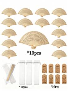 1-30把婚禮扇子，優雅木製摺疊手扇，新娘派對表演禮品扇 - 杏色 - 查看 21