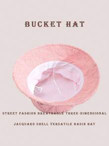 1 pieza Sombrero de cubo de estilo casual de calle con decoración de jacquard de poliéster, patrón geométrico 3D, adecuado para primavera, verano, otoño e invierno - rosa concha marina - Ver 5