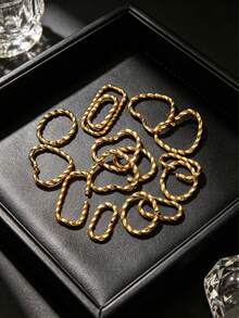 20 pezzi Anelli aperti intrecciati placcati in oro in acciaio inossidabile, connettori a forma di cuore, tondi e rettangolari per braccialetti, collane e creazione di gioielli fai-da-te - Anello aperto - Visualizzare 2