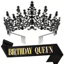 女性水晶生日皇冠 生日女王 皇冠腰帶 女王公主皇冠附梳子 生日快樂派對裝飾禮物髮飾 - 查看 19