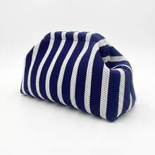 Hollow Blue And White Knitted Striped Clutch, Summer Beach Bag, Purses And Bags For Women, Makeup Bag, Handbag, Holiday Gift - Blue and White - View 7