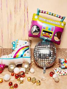 3er Set bunte Rollschuhe im Disco-Stil, Partydekoration aus Aluminiumfolie, Ballons - Übersicht 1