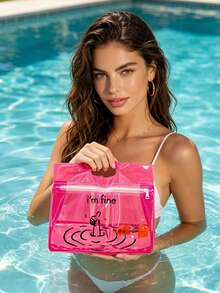 Transparente wasserdichte PVC-Kulturtasche, Muster mit farbigem "I'm Fine" Buchstabenmuster, große Kapazität Reisemakeup-Tasche, tägliche Badezimmeraufbewahrung, multifunktionale Organizer-Tasche, kann Shampoo, Lotion, Kosmetik, Badebekleidung und andere Badezimmerartikel aufbewahren, geeignet für Reisen, Urlaub, täglichen Gebrauch, geeignet für Reisende, Büroangestellte, Studenten, angemessenes Geburtstagsgeschenk, Geschenk zur Einschulung, Lehrer-Tag-Geschenk - Verschiedenfarbig - Übersicht 6