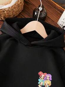 Sudadera con estampado de dibujos animados para niña preadolescente - Negro - Ver 3