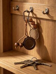 1PC Wooden Style Tennis Racket Keychain, Handmade Pendant For Bag Car, Brown Mini Sport Key Ring, Unique Gift For Him - Multicolor - View 10