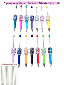 [20pcs]10 Cute Heart-Shaped Beaded Ballpoint Pen Set With 10 Extended Rods, DIY Beaded Ballpoint Pens, Black Ink, Multi-Color Bulk Pack, Suitable For School, Office And Gifts - Multicolor - View 8