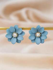 1 Pair Double Layer Iron Flower Earrings - Blue - View 1