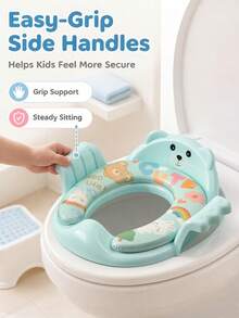 Bear & Frog Shaped Baby Toilet Seat Ring With Anti-Slip Armrests And Soft Cushion, Unisex Baby Home Toilet Training Seat - Multicolor - View 1