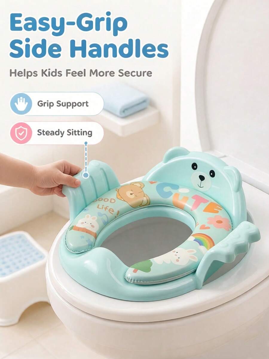 Bear & Frog Shaped Baby Toilet Seat Ring With Anti-Slip Armrests And Soft Cushion, Unisex Baby Home Toilet Training Seat - Multicolor - View 1