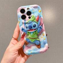 Disney Stitch Phone Case, Official Disney Lilo & Stitch Character Design, Romantic Stitch With Pink Rose In Bubble Protective Cover. Compatible With 17, 16, 15, 14, 13, 12, 11 Pro Series, Featuring Plush-Style Stitch Holding A Pink Rose Inside A Transpart Bubble Against A Dreamy Water Background, Perfect For Disney Fans And Stitch Lovers To Showcase Their Favorite Character, Ideal For Birthdays, H - 白色 - 查看 1