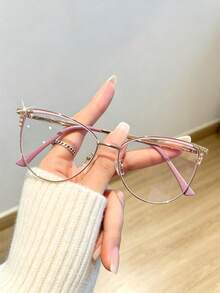 1件裝女款高端鑲鑽紋理雙色金屬貓眼鏡框，電腦鏡，適合多種場合配戴 - 彩色 - 查看 8