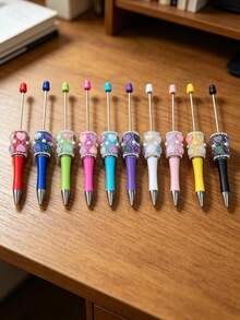 [20pcs]10 Cute Heart-Shaped Beaded Ballpoint Pen Set With 10 Extended Rods, DIY Beaded Ballpoint Pens, Black Ink, Multi-Color Bulk Pack, Suitable For School, Office And Gifts - Multicolor - View 4