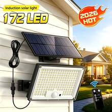 1件 172顆高亮度LED太陽能路燈，配備動作感應器與光感系統，戶外太陽能照明壁燈，廣泛適用於庭院、街道與花園 - 1PC - 查看 3